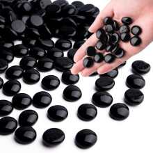 0.44KG Black Glass Marbles, Flat Glass Beads for Vases, Mosaic Gem Pebbles for Aquarium Decor, Floral Arrangements Vase Filler Smooth Mancala Stones