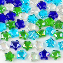 Glass Pebbles 900g (about 54 pcs) Irregular Decorative Stones Mancala Gems Sky Blue Green Blue Transparent 15mm Flat Stone Glass Beads for Aquariums