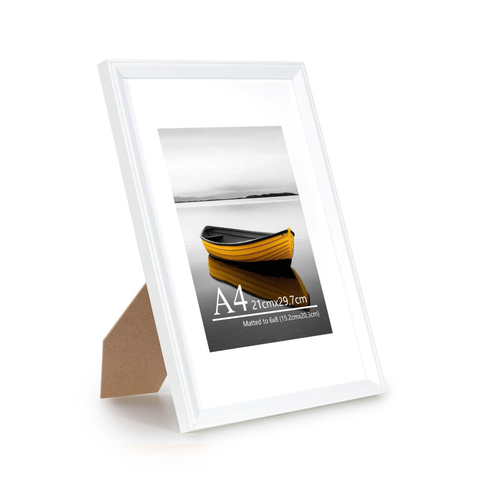 Baoee A4 Picture Frame With 6X8 Mount,Photo Frame With Acrylic Glass, A4 Frame,Poster Frame, Certificate Frame,Wall Mountable White 5051225125806
