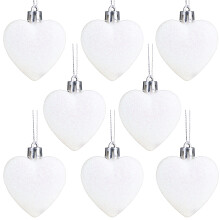 Christmas Concepts? Pack of 8-60mm Heart Shaped Christmas Tree Baubles ? Glitter Decorated Baubles (White)