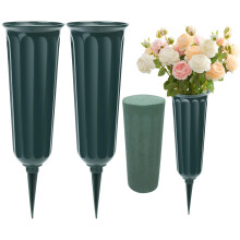 Vivantia 2 Pieces Grave Vases with Spikes & Floral Foam Cemetery Vases Graveside Flowers Holder Graves Flower Vase for Grave Yard Lawn Memorial Garden
