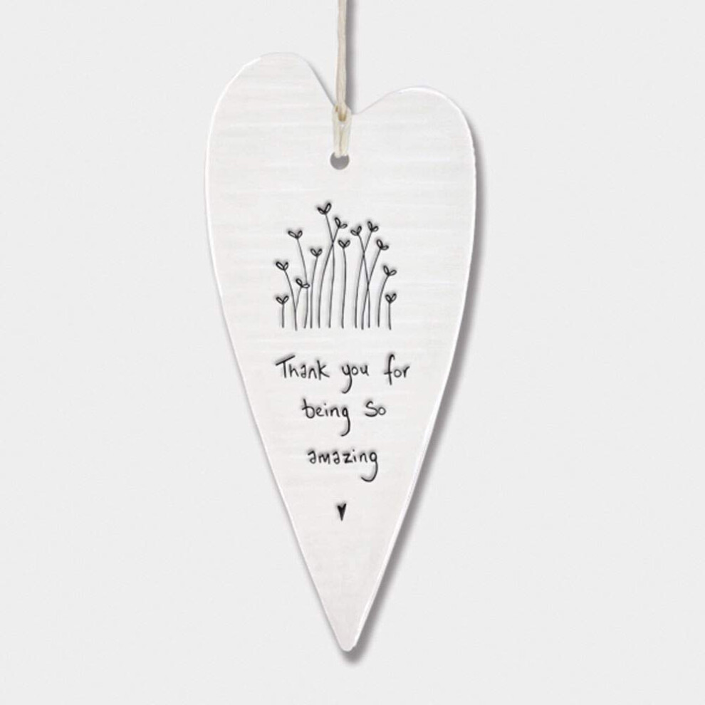East Of India Wobbly Porcelain Heart Thank You For Being Amazing 13.7 X 6Cm White