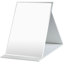 OSDUE Folding Tabletop Mirror, 21.5 * 15.5cm White PU Leather Portable Travel and Desktop Vanity Mirror with Stand for Office Desk, Vanity Table,