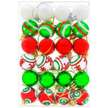 24PCS 3cm Christmas Tree Baubles, Christmas Balls for Tree Decorations, Red and Green Mini Xmas Bauble Ornaments Set,1#