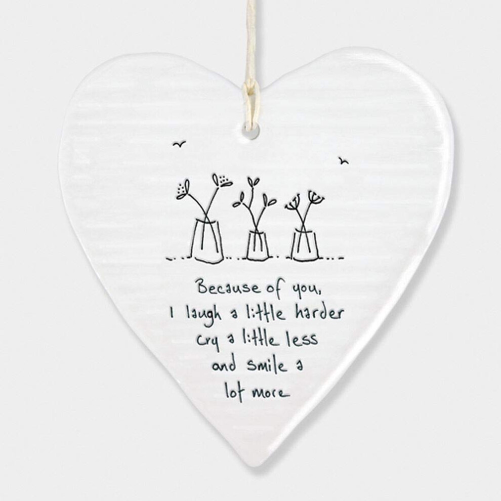 East Of India Hanging Heart Sentiment Gift Because Of You