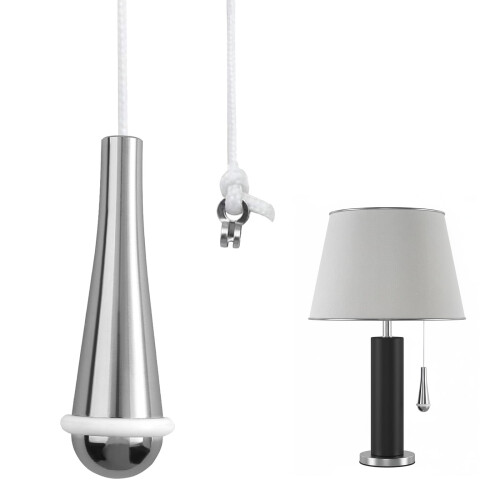 Shenlee 1 Pcs Bathroom Pull Cord Handle Teardrop Chrome Pull String Switch, Pull Cord Handle Chrome Teardrop Pendant Weight Connector with 150cm