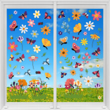 WALPLUS Butterfly Window Stickers Peel and Stick Electrostatic Flower Double Sided Spring Butterflies in Flowers Meadow Spring Window Decorations 81