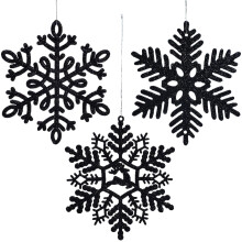 AMLOOPH Black Christmas Decorations ? 12PCS Hanging Snowflakes Black Baubles for Christmas Tree Decorations, 10cm Glitter Snowflake Xmas Baubles