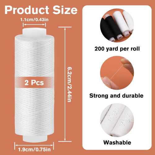 Easusy White Thread, 2 Pcs 200 Yards White Sewing Thread, All Purpose Thread for Sewing Machine, Hand Stitching, Embroidery 1
