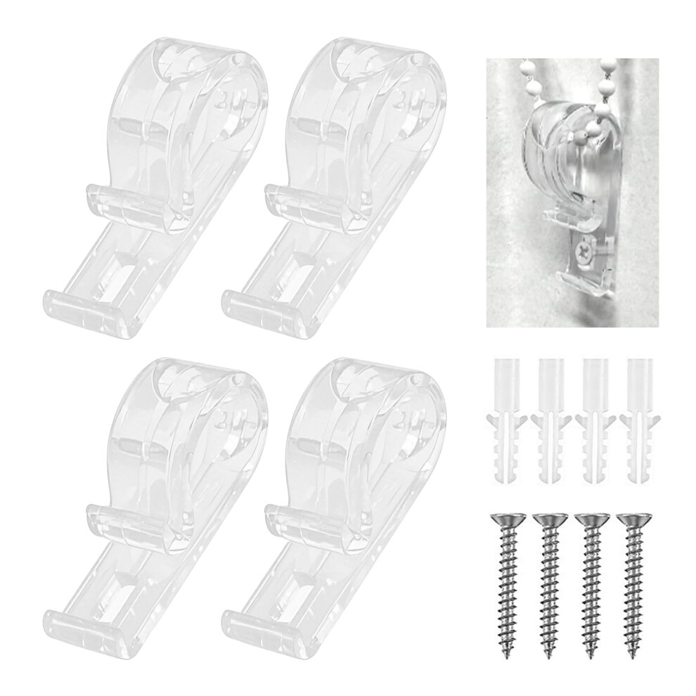 Shuxia 4Sets Roman Blind P Clip,Roman Blind Clips With 4 Screws And 4 Plastic Pillars,Plastic Roman Roller Blind Chain Cord P Clips Hooks,Blind Cord Safety