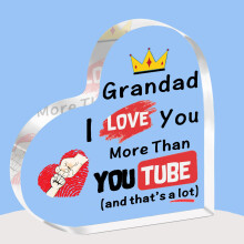 JETTOP Grandad Gifts-Gifts for Grandad Birthday Christmas Fathers Day Gift Heart Acrylic Plaque Grandad I Love You More Than YouTube