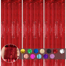 COSORO 3pcs Tinsel Red Glitter Foil Door Curtain, 3.2x6.5ft Metallic Foil Fringe Curtain Streamers Shimmer Curtain Tassel Backdrop Decorations for