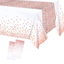 2Pc 137*274cm White and Rose Gold Disposable TableCloths Party Paper Plastic TableCloth,Large Thicken Dot Rectangular Waterproof Table Cover for