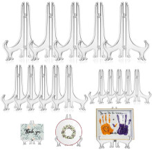 ruitao 15Pack Clear Plastic Easels or Stand / Plate Holders to Display Pictures or Other Items, 3'', 5''and 7'' Folding Plate Holder at Weddings, Home
