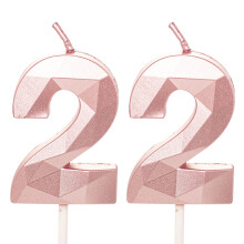 22nd Birthday Candles, Rose Gold Number 22 Happy Birthday Candles, Her Women Cake Topper Decorations for 22 Year Old Birthday Party Wedding