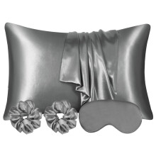AUAUY 2 Pack Satin Silk Pillowcase, 50x75cm for Hair and Skin, With 2 Satin Hair Scrunchies & Eye Mask, Slip Beauty Sleep Pillowcase (Dark Gray)