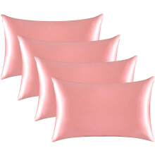 Silky Satin Pillowcase Set for Hair - Pillowcase Covers -Cool and Easy to Wash - Only Pillow Cover No Insert (Coral Pink, 4PCS (50x75cm))