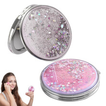 2 Pcs Compact Mirror for Handbag - Pink Silver Portable Small Mini Mirror for Party Makeup Travel Dailyuse - Double Folding Round Pocket Mirror for