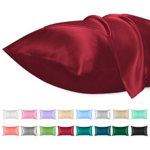 Lirex 2 Pack Satin Pillow Cases - Softer Than Silk Pillowcase for Hair & Skin, Standard Size with Envelope Closure, Cooling Pillow case (Wine Red,