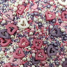 Glimmer Hearts Mixed Sprinkles - 100g of Edible Pink, Purple, Silver & White Cake Toppers Decorations, Pearls 100s 1000s Mini Balls Nonpareils Strands