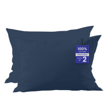 Luxe Dreams 100% Cotton Pillow Cases 2 Pack, Soft & Breathable Pillow covers with Envelope Closure, Wrinkle & Fade Resistant Navy Blue Pillowcases
