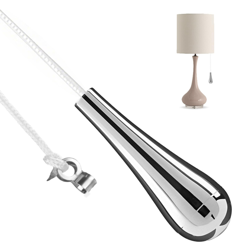 Fengrui 1 Pcs Bathroom Pull Cord Handle Teardrop Chrome Pull String Switch,1.5M White Nylon Extension Replacement Pull Cord Light For Bathroom Toilet