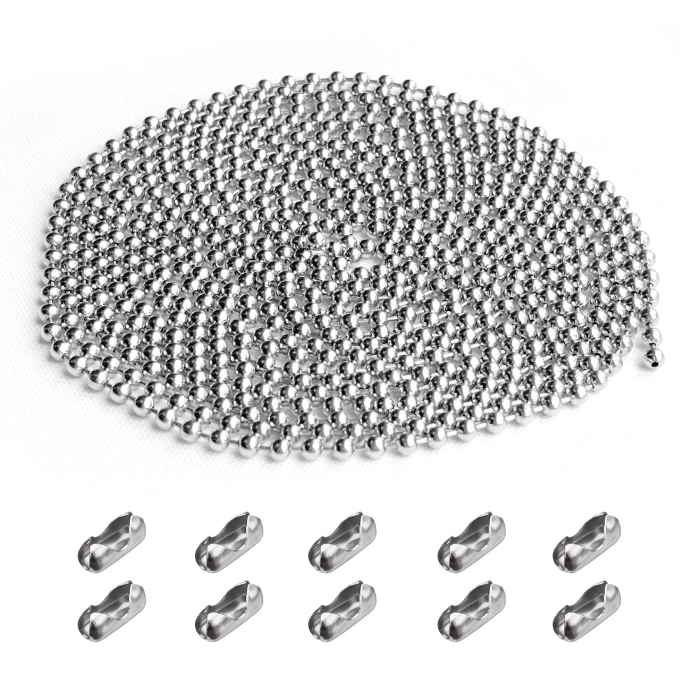 Peapin Silver 6 Meter/19.69 Feet Roller Blind Chain, 4.5Mm Vertical Blind Chain With 10 Pcs Blinds Cord Connector