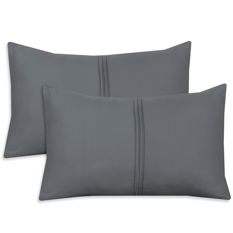 Nafay Living Pintuck Pillowcases 2 Pack Brushed Microfiber Soothing Feel Wrinkle & Fade Resistant With Envelope Closure (Charcoal)