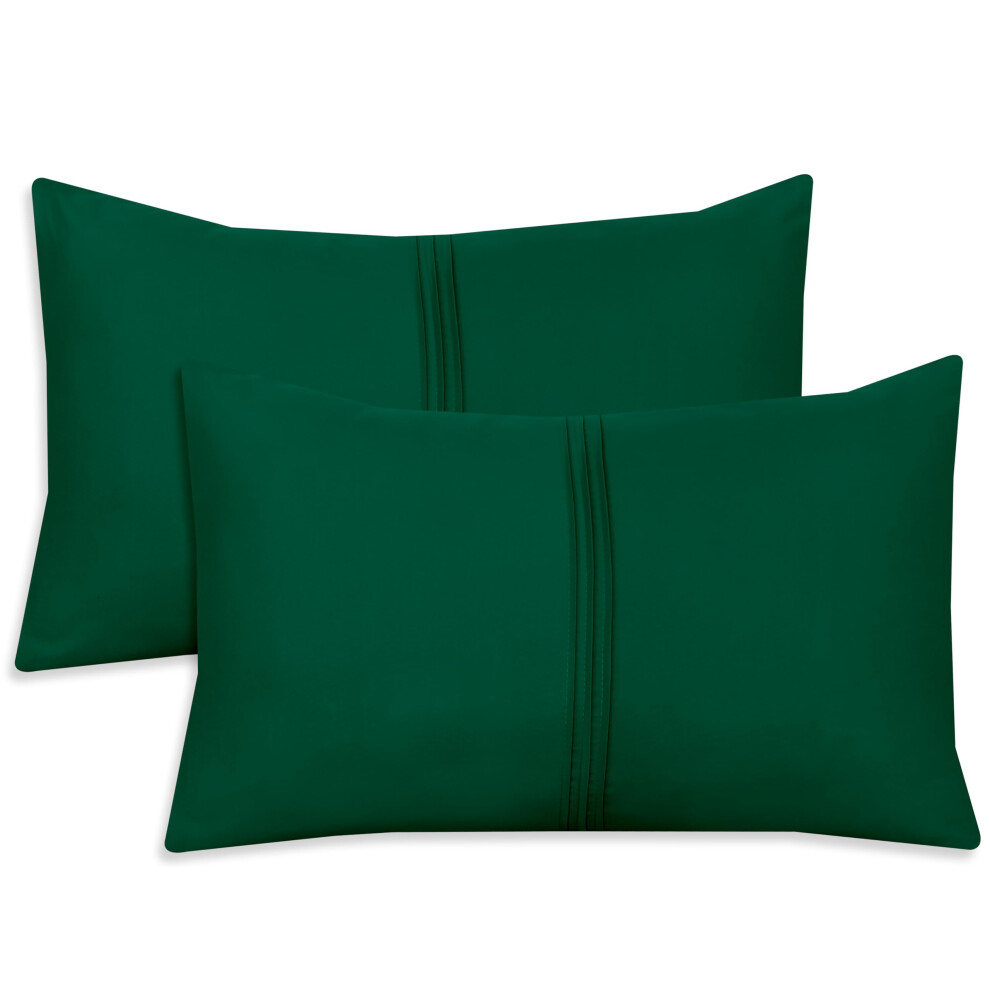 Nafay Living Pintuck Pillowcases 2 Pack Brushed Microfiber Soothing Feel Wrinkle & Fade Resistant With Envelope Closure (Emerald)
