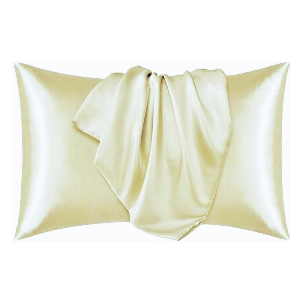 Juwenin Silk Pillowcases Queen Standard For Facial Beauty Hair Health Face Care Prevent Wrinkles Hidden Zipper Set Of 2Pcs (Beige)