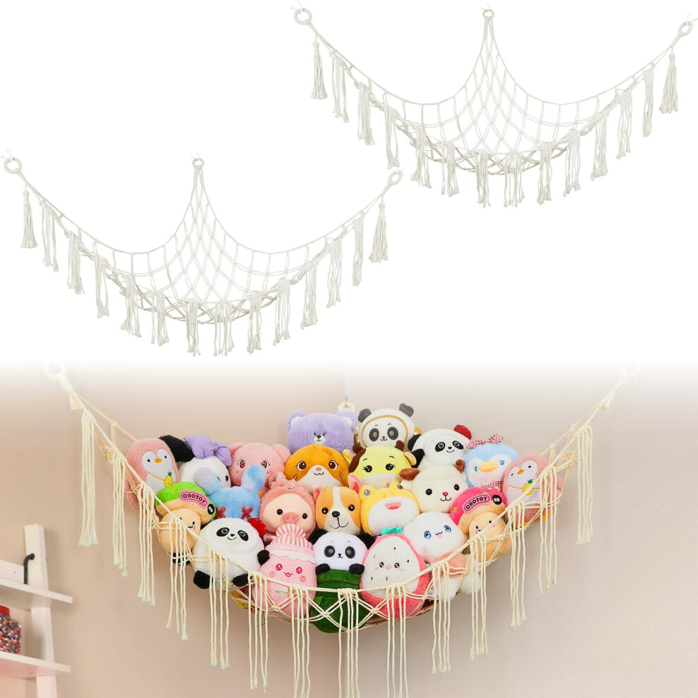 Technodry 2 Pack Teddy Toy Hammock - Corner Toy Storage Net For Stuffed Animals, Soft Toy Storage For Kids Bedroom And Playroom, Boho Style Hanging Organizer