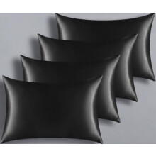 Silky Satin Pillowcase Set for Hair - Pillowcase Covers -Cool and Easy to Wash - Only Pillow Cover No Insert (Black, 4PCS (50x75cm))