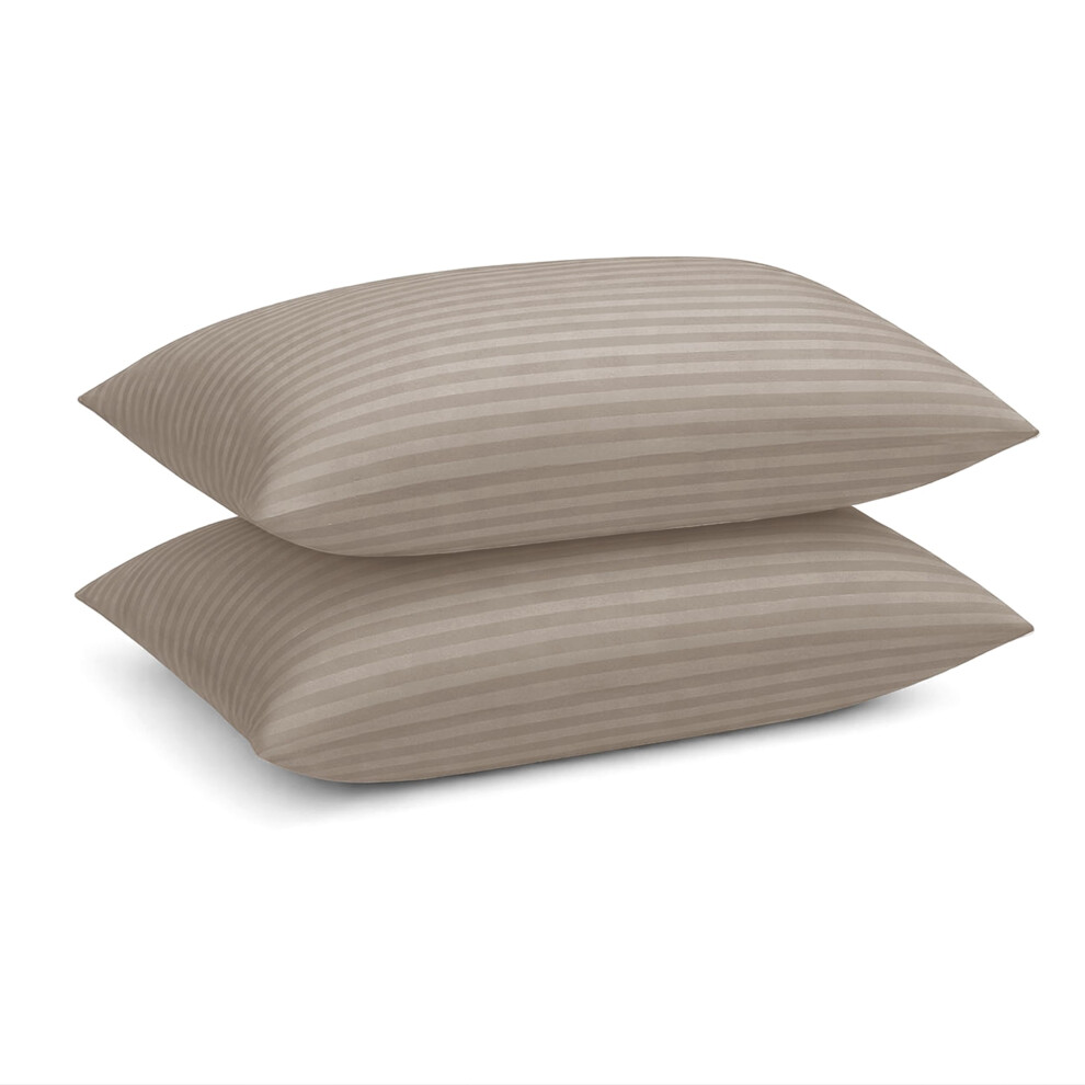 Prime Linens Stripe Pillow Cases, 2 Pack, Standard Size, Microfibre, Envelope Closure, Wrinkle Fade Resistant, Machine Washable (Mink, 50X75 Cm)