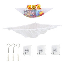 JZK Toy Storage Hammock With screw Hooks and sticky hooks for kids baby bedroom or bathroom, Large Mesh Net for teddys to hang on wall, Plush Toy