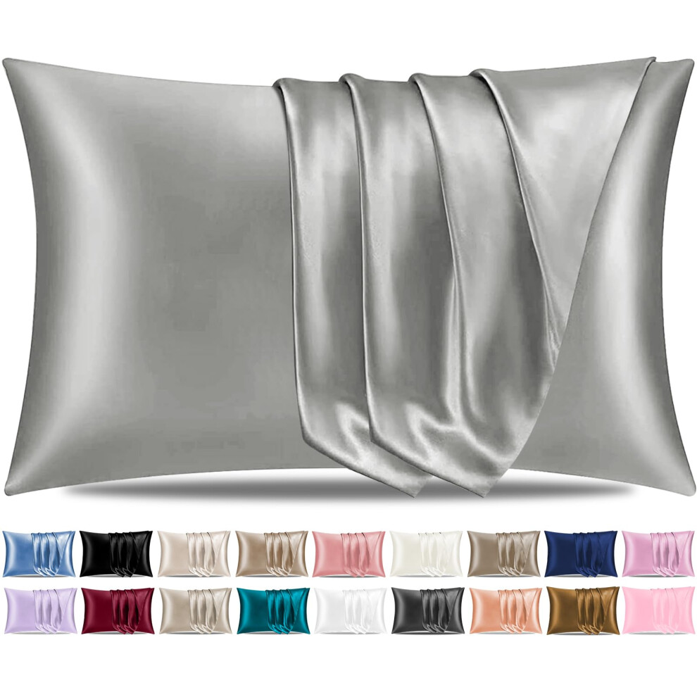 Satin Silk Pillowcases For Hair And Skin 2 Pack Standard Size With Envelope Closure (2 Pcs Pillowcases (50 X 75 Cm), ) Grey Pamposh
