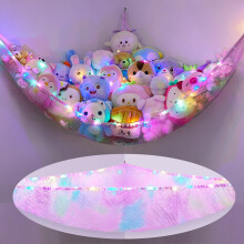 MHJY Toy Hammock for Stuffed Animals Soft Toy Storage Net with LED Light, Cuddly Toys Organizer Holder Large Corner Hanging Net Plush Macrame Kids
