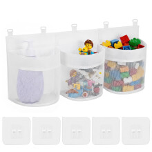 Bath Toy Storage,60cm Bath Toy Organiser,Hanging Bath Toy Net,Large Openings Bath Toy Storage Bags with 3 Compartment,Bath Toy Holder with 5 Strong