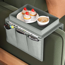 Sofa Armrest Organizer, Couch Caddy Arm Hanging Storage Bag With Cup Holder Tray, Anti-slip Armchairs Bedside Caddy Pouch Sofa Tidy Table for TV