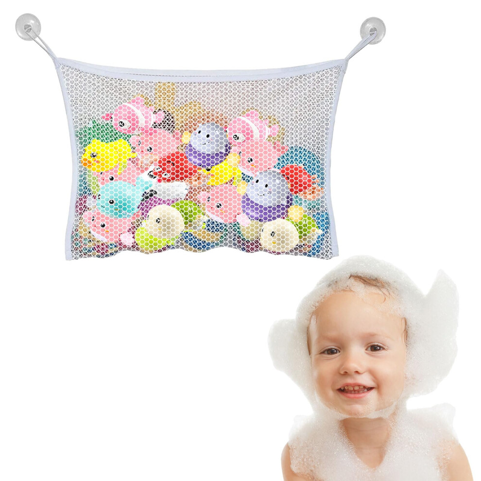Bath Toy Storage,Bath Toy Net,Bath Toy Storage Net Bag With Strong Suction Cups,Bath Toy Tidy 45X35cm,Bathroom Toy Storage For Organize Toys And White Qianeffort