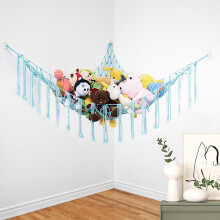 Toy Storage Hammock, 150 cm wide, blue/caramel/purple hanging net for stuffed animals (Light Blue)
