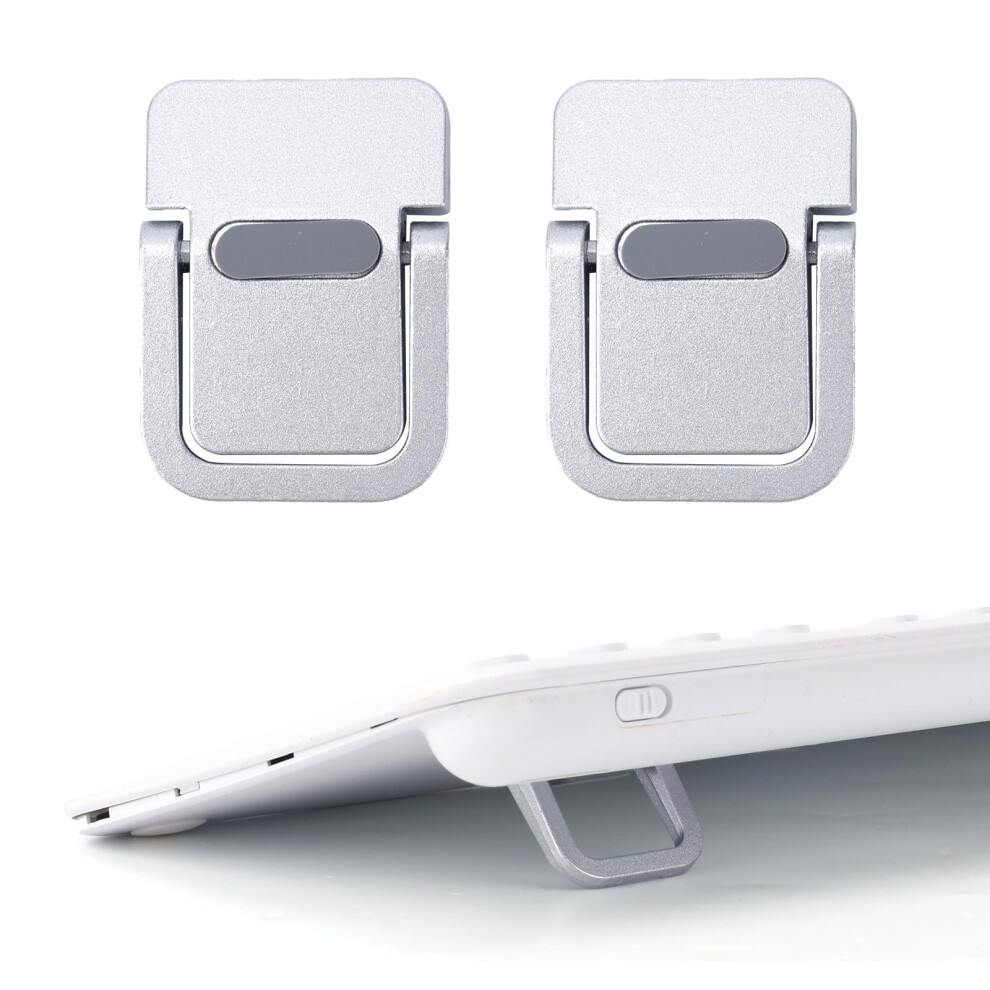 Penitue 2Pcs Mini Keyboard Riser, Zinc Alloy Portable Small Laptop Tilt Stand Lifter Feet Foldable & Invisible Self-Adhesive Computer Notebook Holder Silver 5051125155071