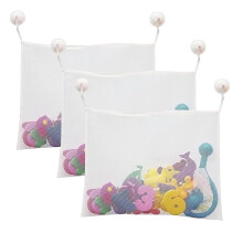 Kaquxibix 3-Piece Mesh Bath Toy Organizer with Powerful Suction Cups for Quick-Drying Bathroom Storage