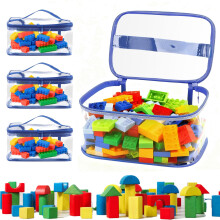 Honosen 3 Pcs Toy Storage Bags, Clear PVC Toy Organiser Bags with Handle, Reusable Waterproof Storage Bags for Building Blocks, Puzzle, Small Models,