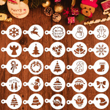 Qpout 25pcs Christmas Cookie Stencil Set, Xmas Party Cookie Fondant Coffee Decoration Embossing Mold, Santa Claus Christmas Tree Snowflake Stocking