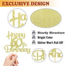 Sotpot Gold Glitter 60 Cake Topper 60th Birthday Cake Decorations for Birthday Party Anniversary Party Supplies