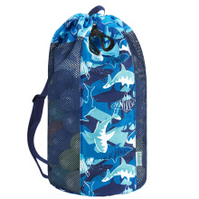 WAWSAM Shark Large Mesh Beach Bag for Kids, Kids Drawstring Beach Backpack for Boys, Tote Mesh Beach Toys Bag, Swim Pool Toys Balls Storage Bags Gym