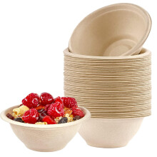 Disposable Small Brown 7.7oz/220ml Bagasse Compostable Eco-Friendly Biodegradable Bowls, 50 Pcs Party Soup Serving Bowls for Hot/Cold Food, BBQ Picnic