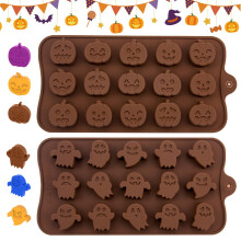 Halloween Silicone Mold, 2PCS 15-Cavity Pumpkin & Ghost Silicone Molds Halloween Chocolate Mold for Candy Chocolate Cookie Jelly Dessert Baking DIY