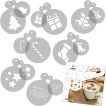 NAKLEO Coffee Stencils and Cookies Decoration 14Pcs 7x7 and 11x11cm, Reusable Plastic Baking Templates, Christmas Winter Holidays, Barista DIY Art