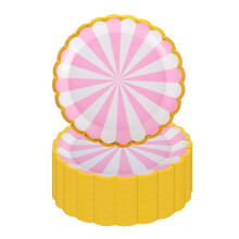 PHUNAT 50PCS Pink and White Party Plates 7 Inch (18cm) - Decorative Paper Plates for Birthday, Baby Shower, Bridal Shower - Pink Themed Tableware,